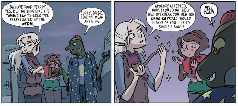 Sage and Lizard Wizard being offered magical weed.
